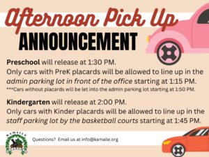 School Resumes 1/4 & Pick-Up Changes